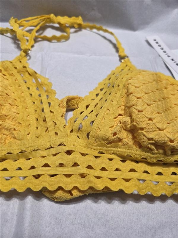 NWT Robin Piccone L Chira Sun Glow Yellow Triangle Bikini Swim Top 132156