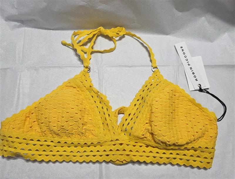 NWT Robin Piccone L Chira Sun Glow Yellow Triangle Bikini Swim Top 132156