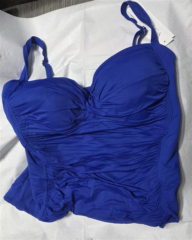 NWT La Blanca Island Goddess 18W Solid Blue Twist Tankini Swim Top 132161
