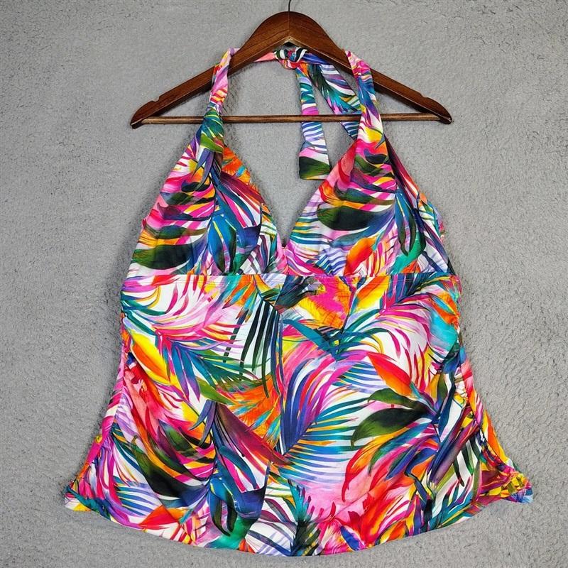 NWT Ralph Lauren 20W Rainbow Palm Halter Swim Tankini Swimsuit Top 132162