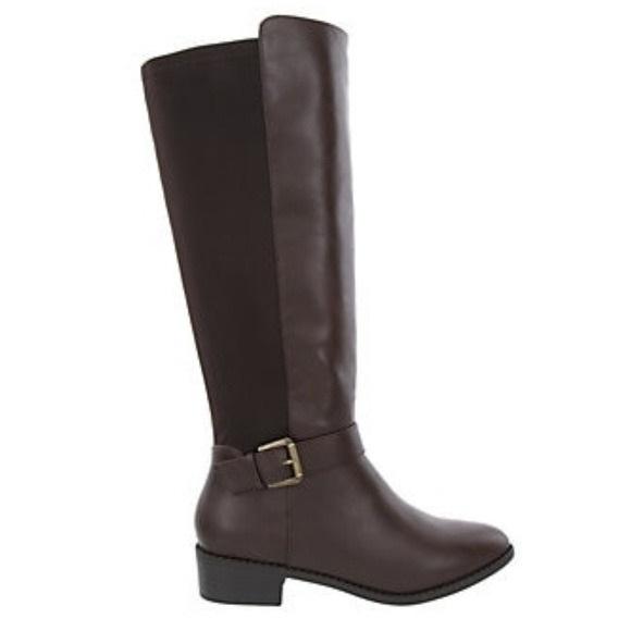 NWOT Rampage 6.5 Ivey Almond Toe Riding Boots Brown Faux Leather 132173
