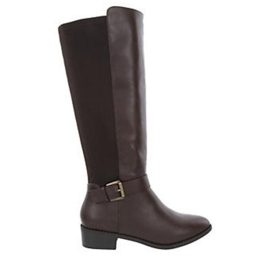 NWOT Rampage 6.5 Ivey Almond Toe Riding Boots Brown Faux Leather 132173