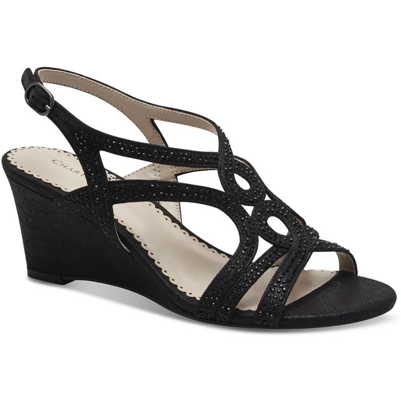 NWOT Charter Club 10 Kelsah Metallic Embellished Wedges Black 132181
