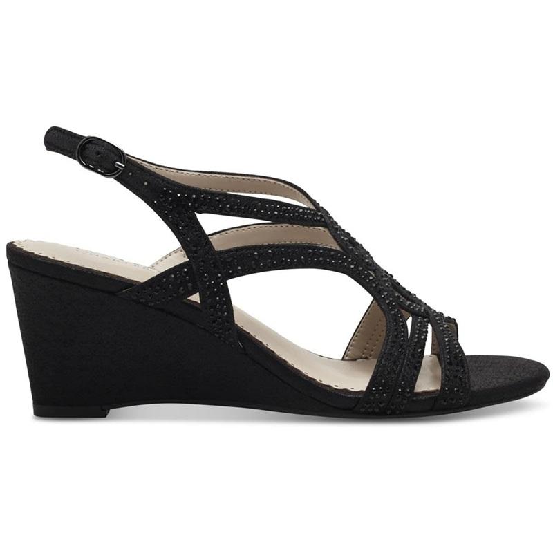 NWOT Charter Club 10 Kelsah Metallic Embellished Wedges Black 132181