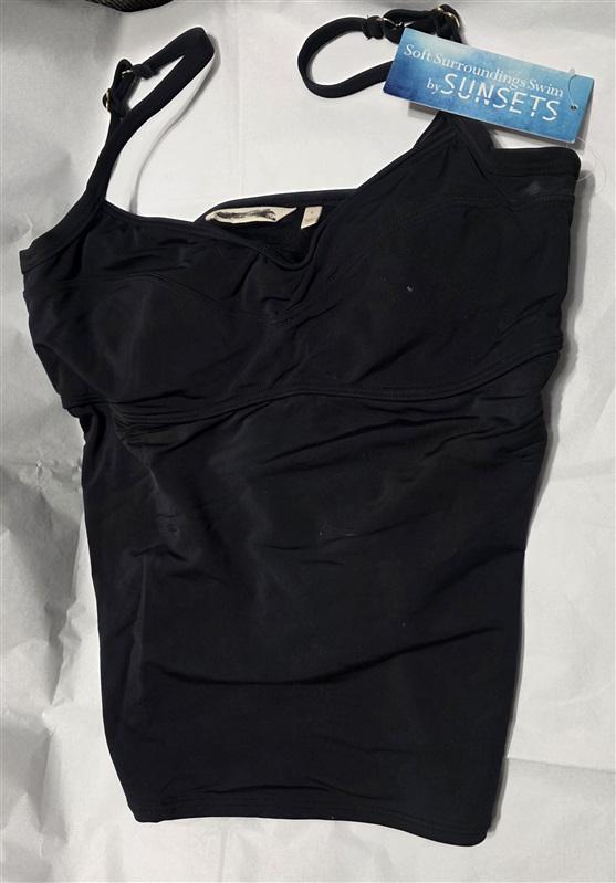 NWT Soft Surroundings Sunset L Twist Tankini Top Solid Black 132198
