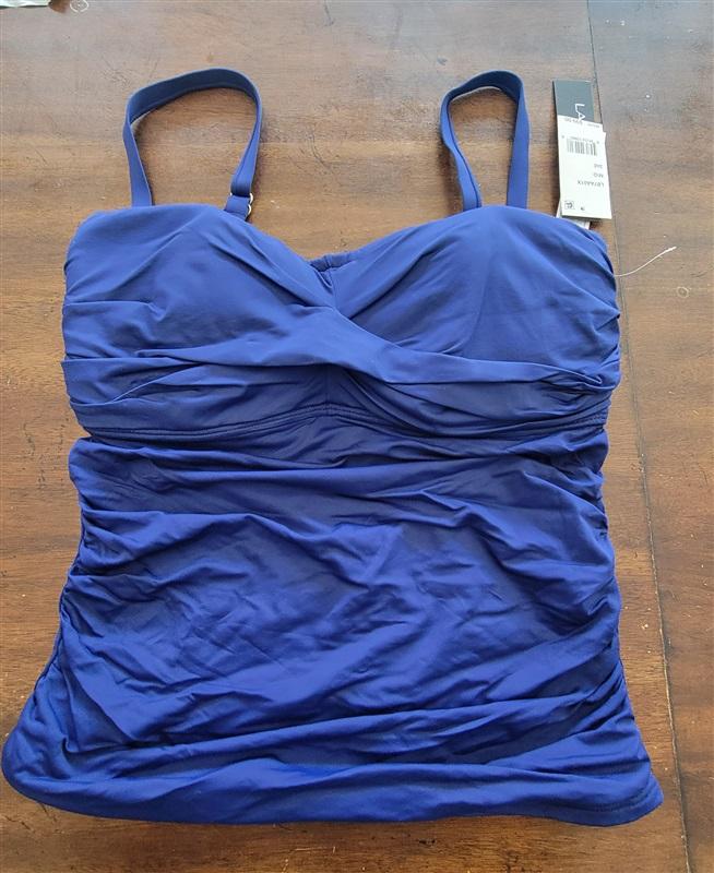 NWT La Blanca 38D Blue Bandini Tankini Top Swimsuit Twist Front 132199