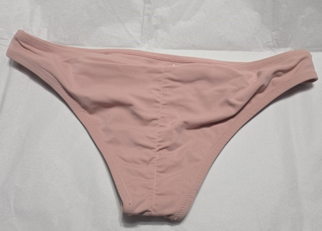 NWT Young & Reckless M Solid Pink Cheeky Ruched Bikini Swim Bottoms 132215