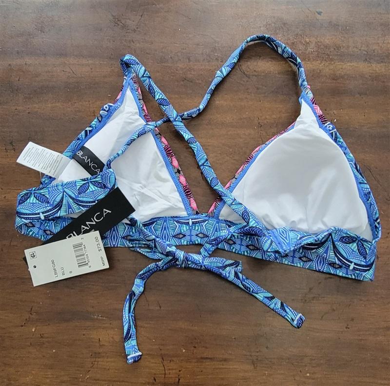 NWT La Blanca Island Goddess SZ 6 Halter Triangle Bikini Swim Top Blue 132219