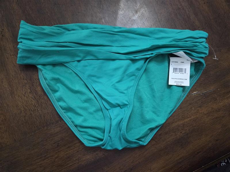 NWT Ralph Lauren 6 Solid Emerald Green Banded Hipster Bikini Swim Bottom 132221