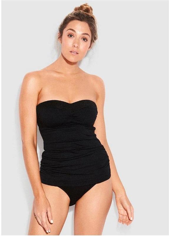 NWOTD Seafolly 12 USA Easy Fit C/D Cup Bandeau Singlet Tankini Black 132269