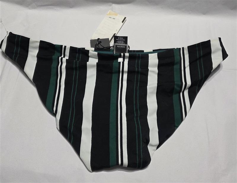 NWT Dolce Vita Med Green White Black Striped Cheeky Bikini Swim Bottom 132276