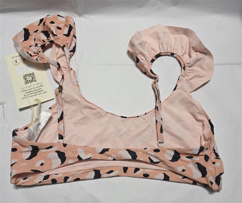 NWT Malai SM Ruffle Dot Peach Black White Bikini Top 132279