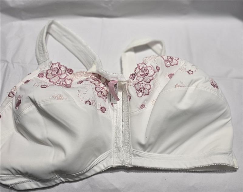 NWOT Comfort Choice 44B Embroidered Posture Bra White Floral Front Close 132282