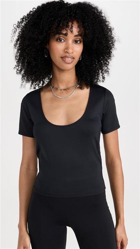 NWOT Good American 0 or SM Scuba Scoop Neck BIKINI TOP Black 132315