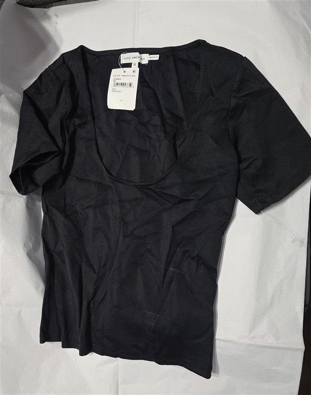 NWOT Good American 0 or SM Scuba Scoop Neck BIKINI TOP Black 132315