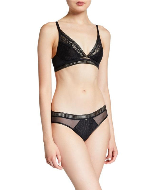 NEW Chantelle M Spirit Lace-Trim Sheer Bralette 11A8 Black 132351
