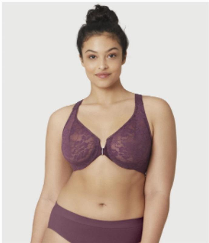 NWOT Glamorise 40B Lacey T-Back Front-Close WonderWire 9246 Bra Purple 132378