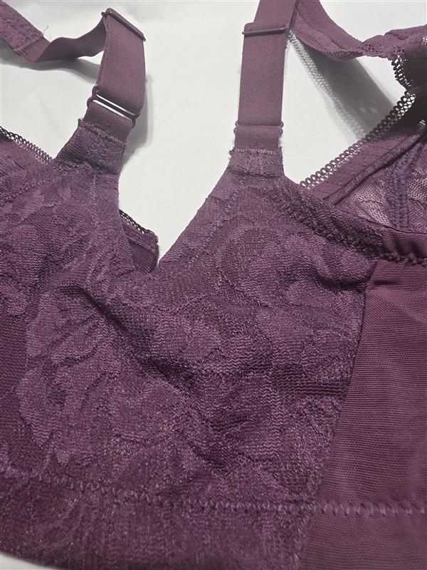 NWOT Glamorise 40B Lacey T-Back Front-Close WonderWire 9246 Bra Purple 132378