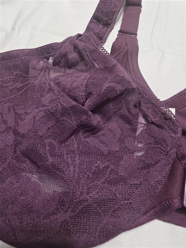 NWOT Glamorise 40B Lacey T-Back Front-Close WonderWire 9246 Bra Purple 132378