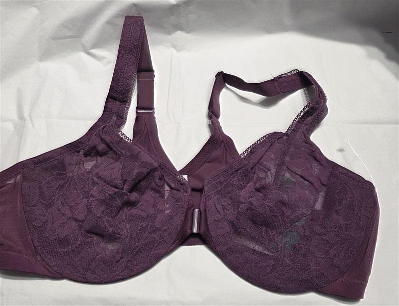 NWOT Glamorise 40B Lacey T-Back Front-Close WonderWire 9246 Bra Purple 132378