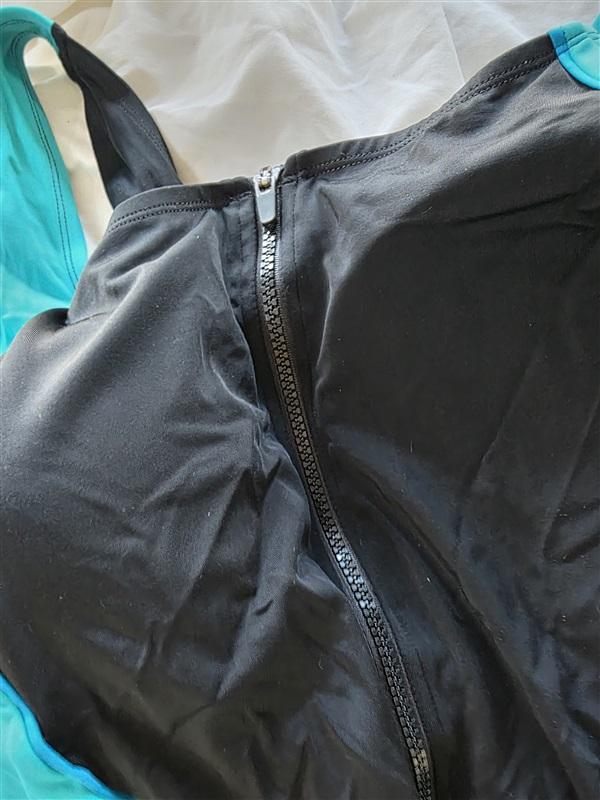 NWT Swimsuits For All 32W Black Blue Teal Zip UP 1pc Swim 132385