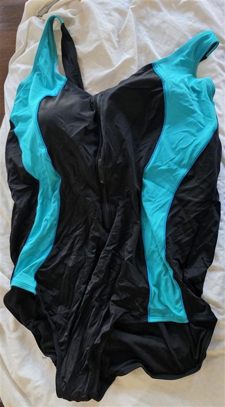NWT Swimsuits For All 32W Black Blue Teal Zip UP 1pc Swim 132385