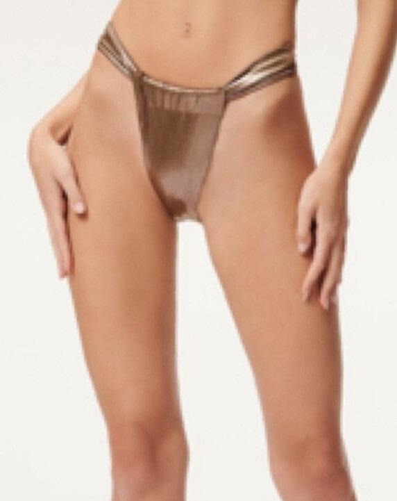 NWT Good American sz XL or 4 Mocha Gold Foil Ruched Bikini Bottom 132388