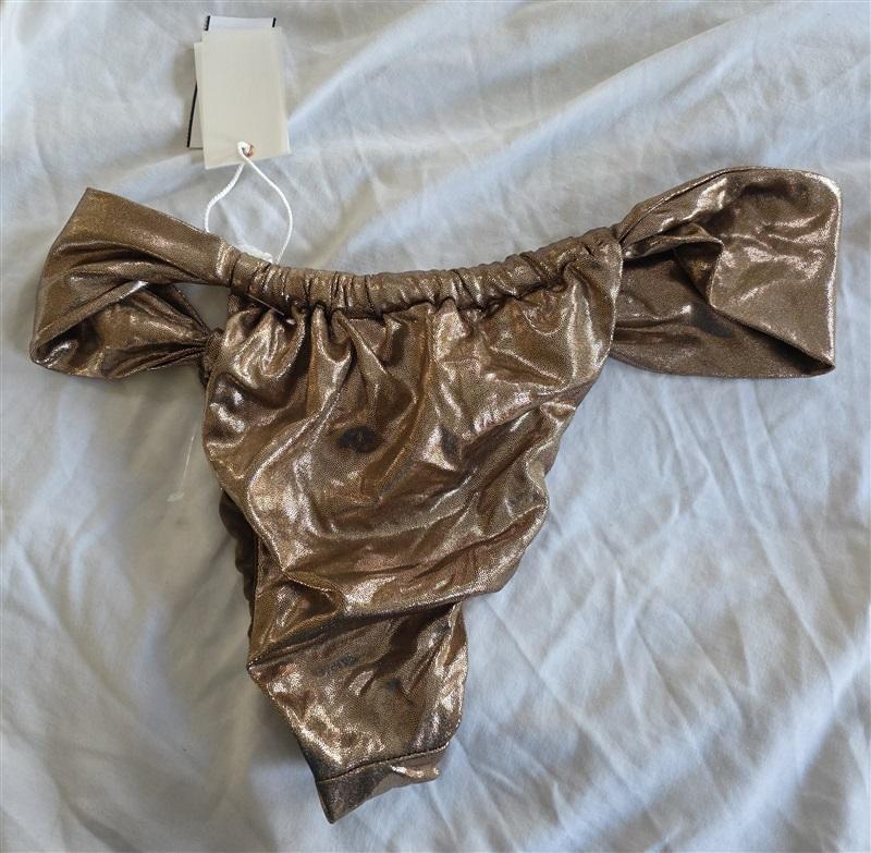 NWT Good American sz XL or 4 Mocha Gold Foil Ruched Bikini Bottom 132388