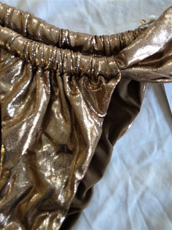 NWT Good American sz XL or 4 Mocha Gold Foil Ruched Bikini Bottom 132388