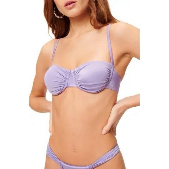 NWT Good American 7 or 5XL Shiny Ruched Demi Underwire Bikini TOP Purple 132389