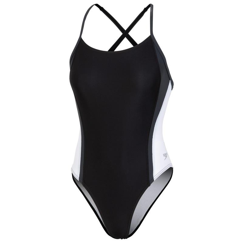 NWT Speedo 26 Relay Splice Swimsuit Black White Cross Back 132402