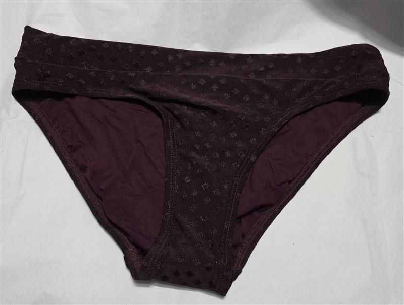 NWOT Robin Piccone XS Polka Dot Textured Bikini Swim Bottom Wine 132406