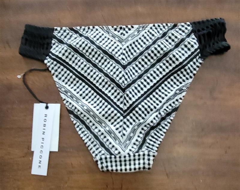 NWT Robin Piccone Avery XS White Black Cheeky Bikini Swim Bottom 132408