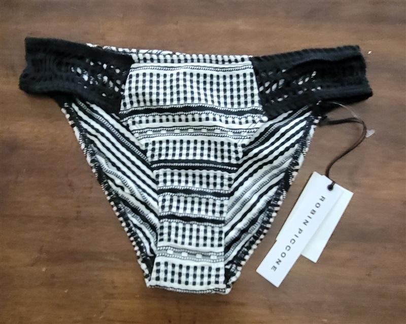 NWT Robin Piccone Avery XS White Black Cheeky Bikini Swim Bottom 132408