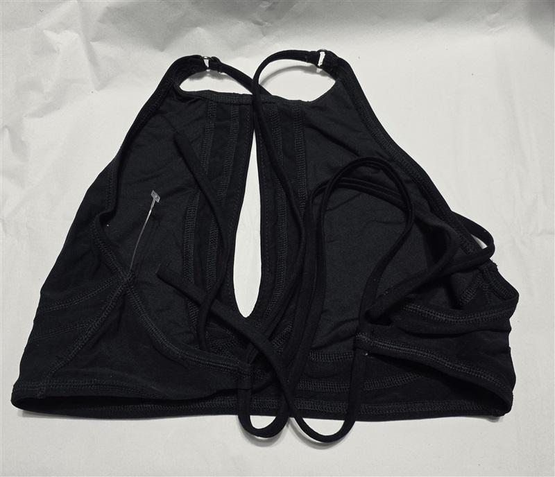 NWOT Robin Piccone M Black Keyhole High Neck Bikini Swim Top 132411