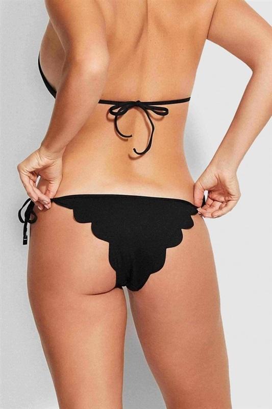 NWOT Seafolly 2 USA Petal Edge Fixed Tri Brazilian Bikini Swimsuit Black 132412