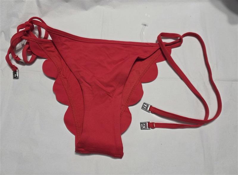 NWOT Seafolly 2 USA Petal Edge Fixed Tri Brazilian Bikini Swimsuit Black 132412