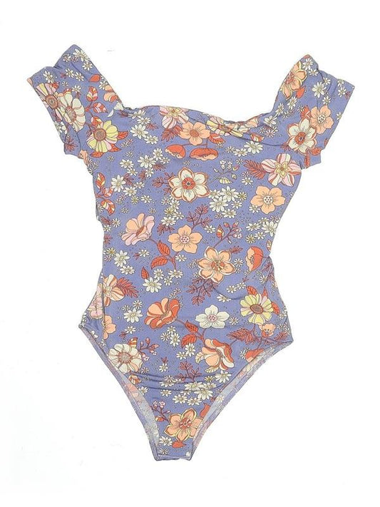 New LUSH XL Sammi Cross-Body Cutout Bodysuit Blue Orange brown 132415