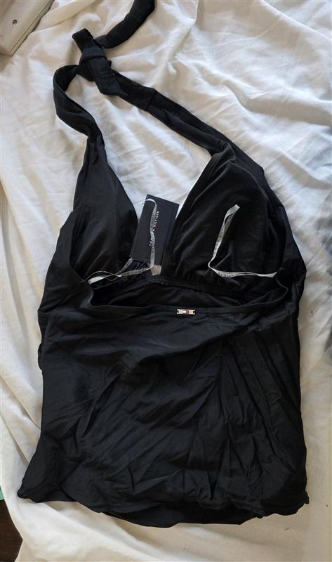 NWT Tommy Hilifiger XL Deep V Halter Neck Black Tankini 132417