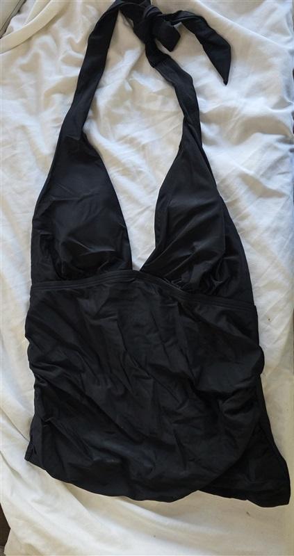 NWT Tommy Hilifiger XL Deep V Halter Neck Black Tankini 132417