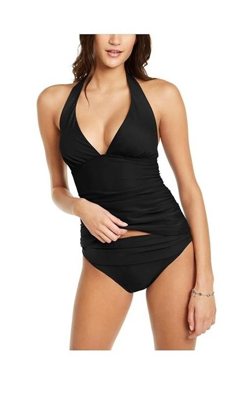 NWT Tommy Hilifiger XL Deep V Halter Neck Black Tankini 132417