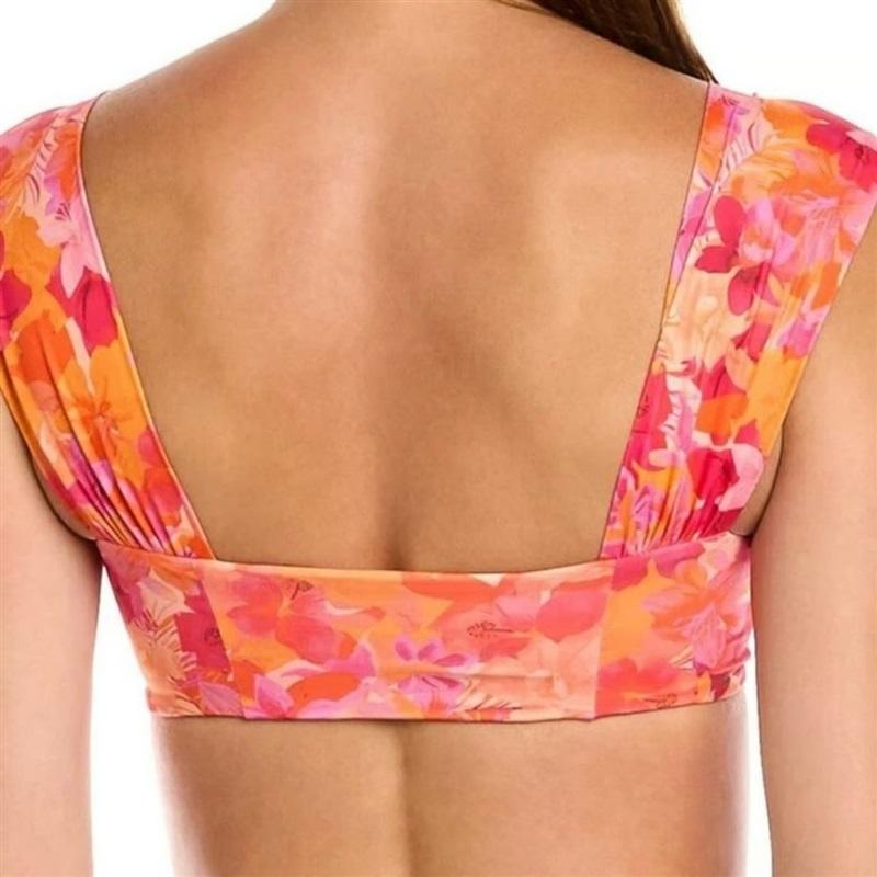 NWOT L*Space L Gizelle Pink Orange Floral Print Bikini Swimsuit Top 132422