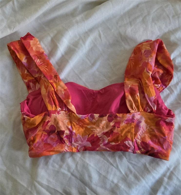 NWOT L*Space L Gizelle Pink Orange Floral Print Bikini Swimsuit Top 132422