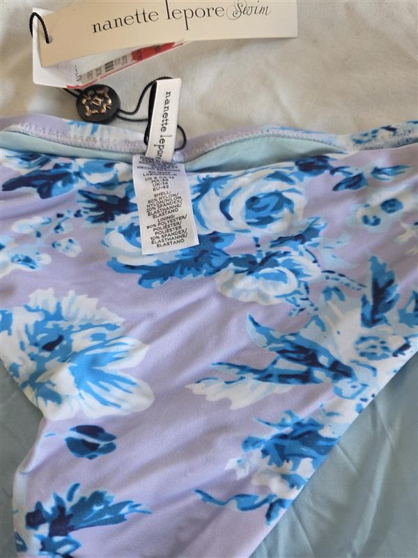 NWOT Nanette Lepore 12 Blue Purple White Floral Bikini Swim Bottom 132423