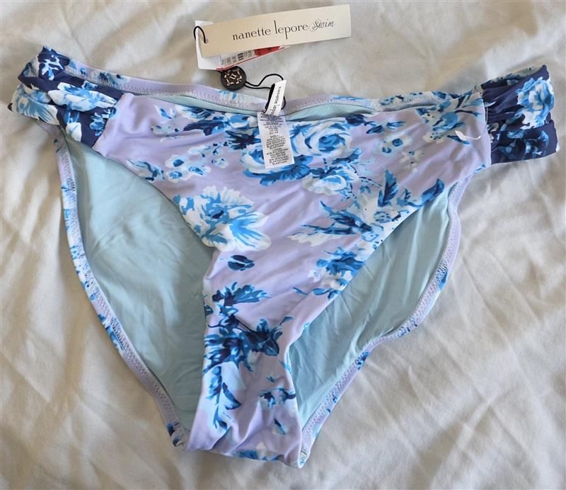 NWOT Nanette Lepore 12 Blue Purple White Floral Bikini Swim Bottom 132423