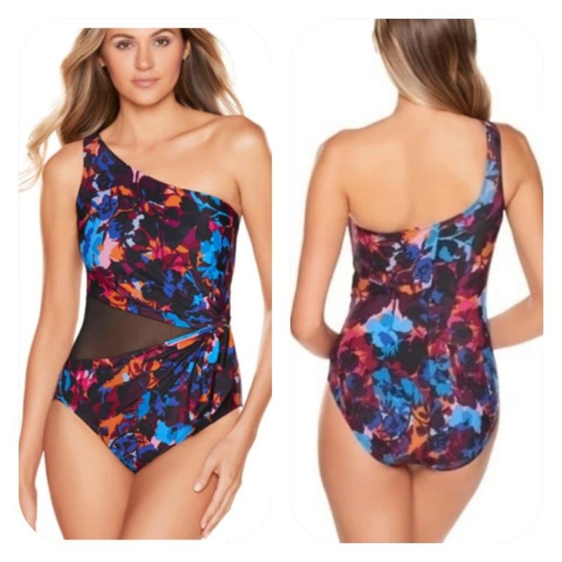 NWT Miraclesuit 8 One Shoulder Solstice Gem 1PC Swimsuit 132426