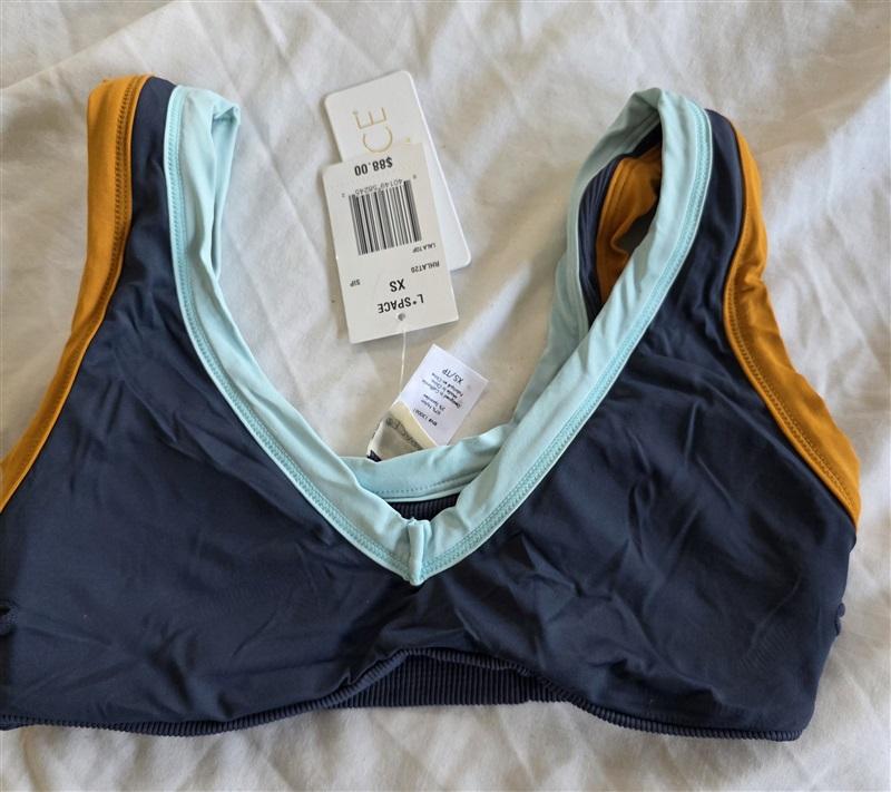 NWT L*Space XS LaLa Bikini Top Swimsuit Navy Blue Aqua tan 132433