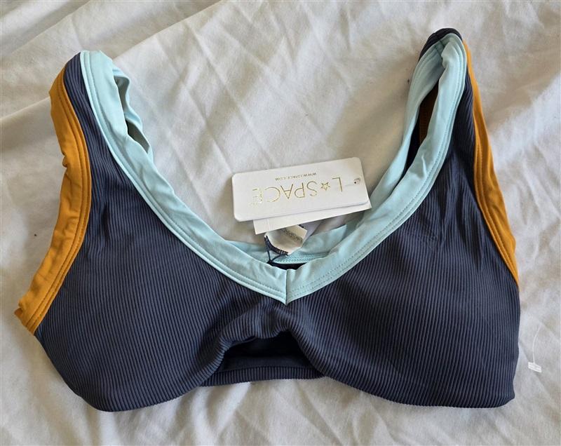 NWT L*Space XS LaLa Bikini Top Swimsuit Navy Blue Aqua tan 132433
