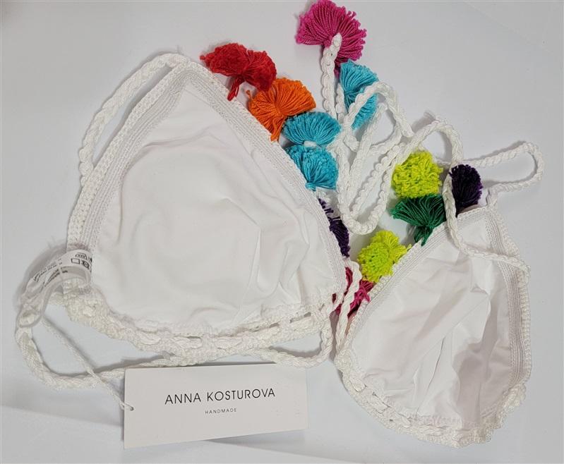 NWT Anna Kosturova M Pom Pom Bikini Top Bikini Swim White 132436