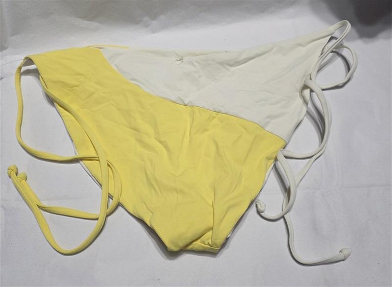 NWOT L*Space XL Dani Yellow White Reversible Tie Side Bikini Bottom 132437